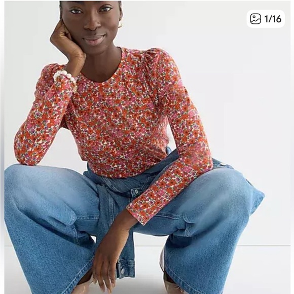 J. Crew Tops - J.CREW Floral High Neck Puff Long Sleeve Top size Small